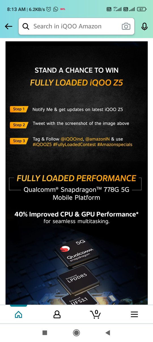 UTKARSH25442021's tweet photo. Done dear team @IqooInd @amazonIN #iQOOZ5 #FullyLoadedContest #AmazonSpecials https://t.co/tTBC0ETOay