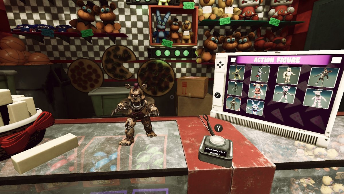 Faz_fact's tweet photo. Faz-Fun Fact: When selecting the Nightmare Fredbear action figure, you can see the image for him is actually Nightmare Freddybear, the Fredbear recolor Steel Wool made for the first ever HW trailer. He's colored to look like Freddy...for some reason. https://t.co/EeKoo6xOS5