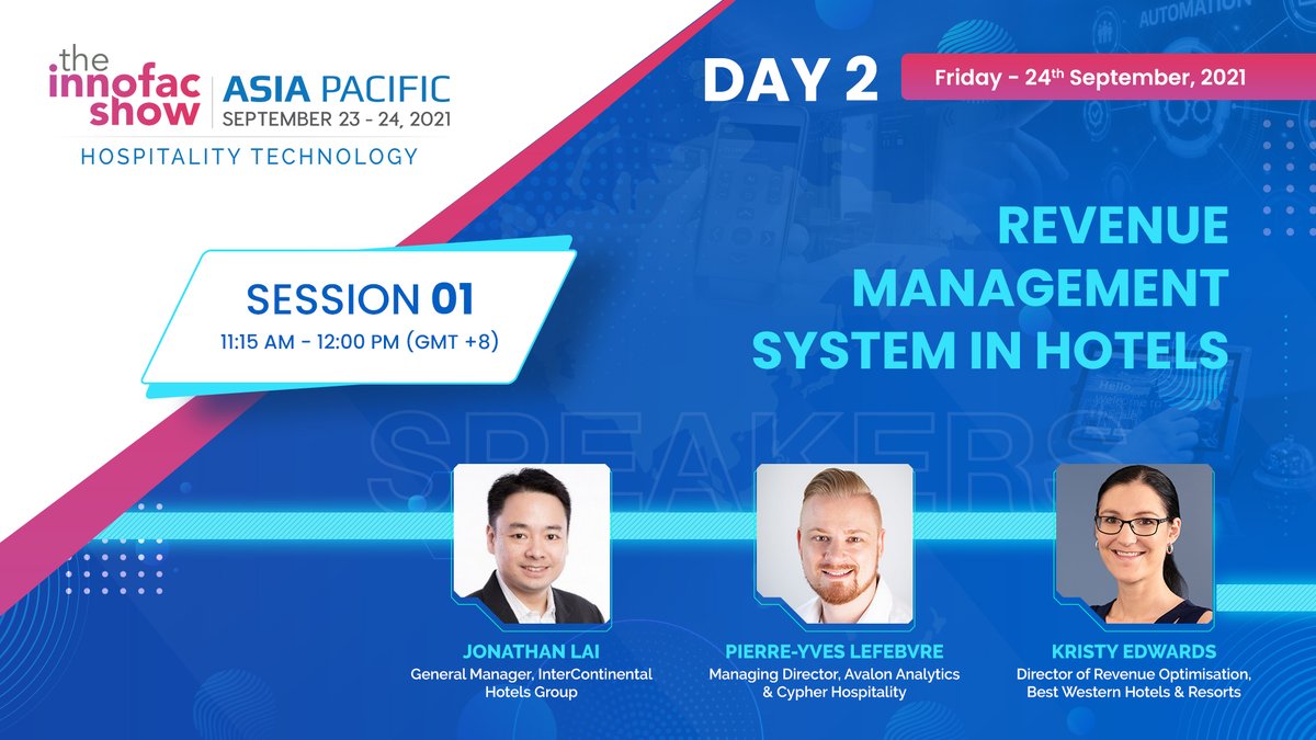 Discussing strategic methods to manage revenue sources, anticipate demand and optimize availability and pricing.

Kristy Edwards
Jonathan Lai
Pierre-Yves Lefebvre

Join In This Innovative Session!

Attend Here: bit.ly/3kuXMJF

Register: lnkd.in/g9gWtBbN