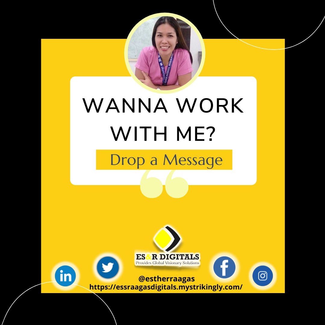 EstherRaagas's tweet photo. ‍🏹If you ever planned to hire a virtual assistant that will help assist with all your tasks, hiring me would be the best decision!👍
#esraagas
#esRdigitals
#socialmedia
#workwithme
#hireme
Can’t wait to meet and work with you!
Book an appointment NOW at https://t.co/UIAN2Xb5IH https://t.co/G2MP19aRH8
