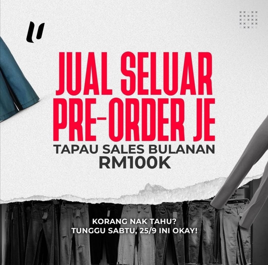 Underads1's tweet photo. Biasa customer suka beli yang ready stock, tapi sebenarnya buat Pre-Order pun boleh je hit RM100K sales kalau kena cara dia.

Mesti anda tertanya - tanya macam mana kami buat kan? 

Tunggu esok waiting-list dibuka 👏

RT dan follow dulu supaya tak terlepas esok! https://t.co/YrLSbhe5t3