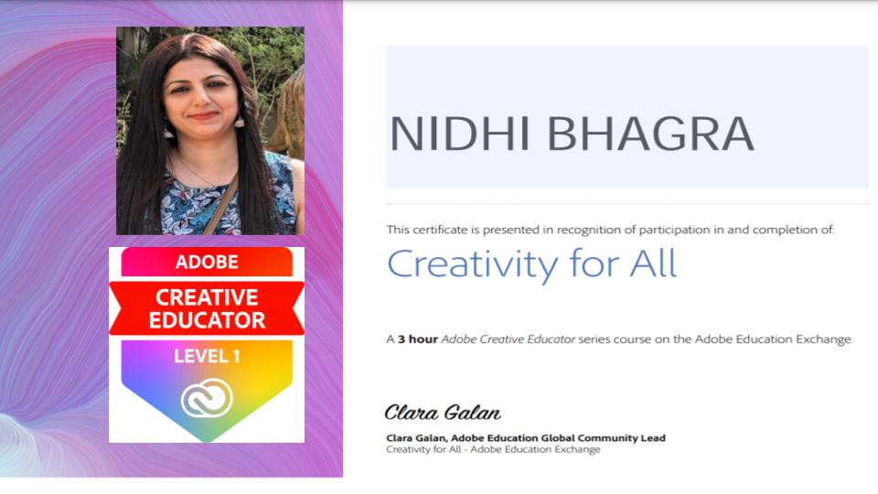 Happy to share that I have become Adobe creative educator level 1..I have earned a badge and a certificate..😊