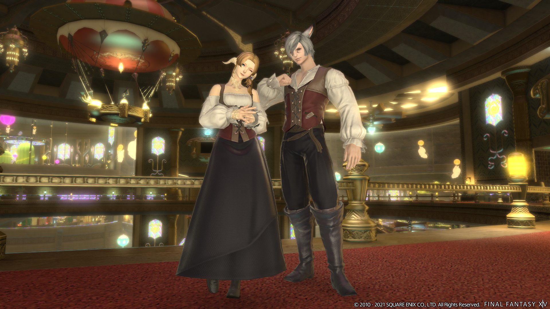 Ff14初心者の館 公式 ゴールドソーサー専用通貨mgpで装備品や髪形をゲット 秋のおしゃれを楽しもう 左 リビエラドレス フォレストシューズ ヘアカタログ アドベンチャラー 右 リビエラダブレット リビエラスロップ ミコッテ