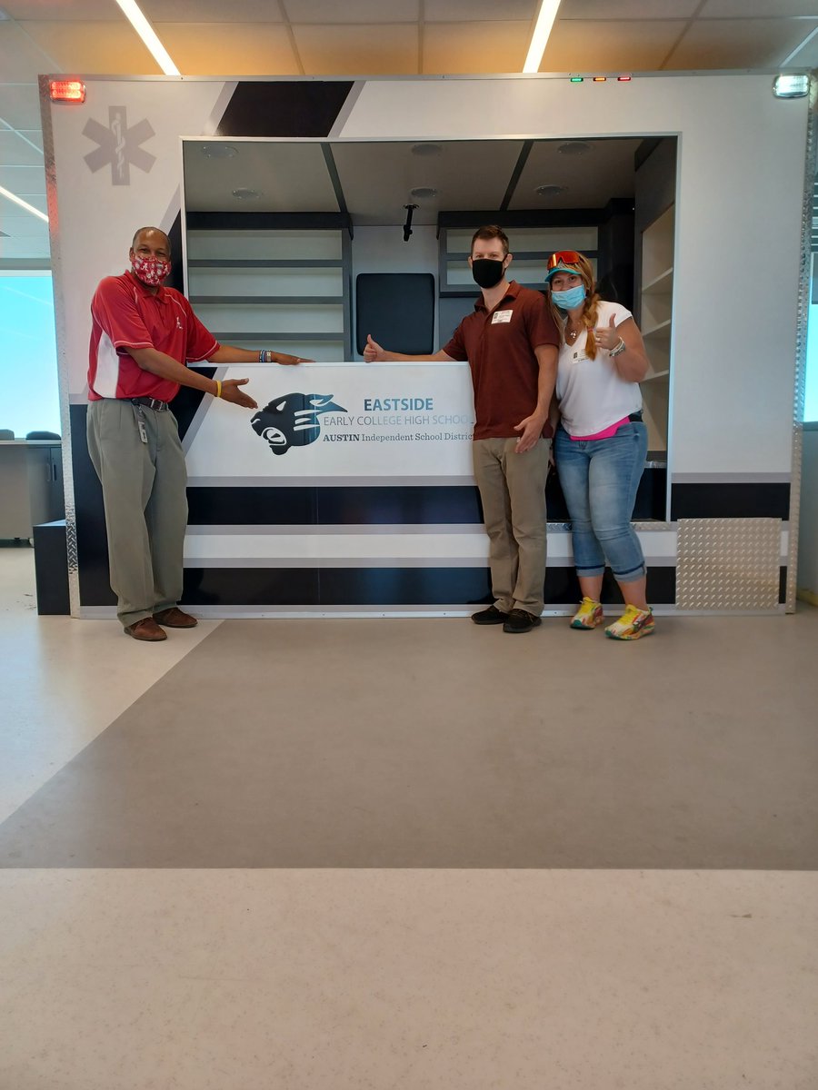 JeamesSailor's tweet photo. @AISD_CTE @EastsideECHS @EastsideAVID @EMVT_STEM @aisdparents Thx to School Board trustee Ofelia Zapata for visit. Great progress made to provide learning experiences for our #EMHSPanthers Health Science students. Ambulance simulator installed. #PawsUp #AISDproud #FutureIsNow https://t.co/fSAYrvqfNn