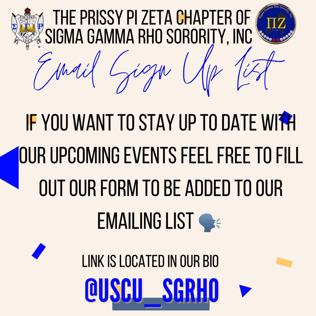 0nlymicah's tweet photo. Stay Up To Date With The Pi Zeta Chapter Events 🐩💛💙
& Don’t forget to follow our chapter Page as well @uscu_sgrho
https://t.co/FNTnneuywj
#uscu #uscu25 #uscu24 #uscu23 #uscu22 https://t.co/BINYC7eVmk