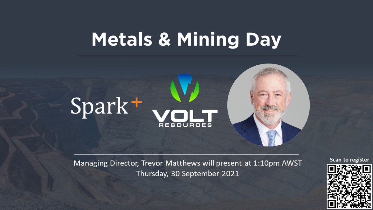 asxvolt's tweet image. #asxvolt is pleased to announce Managing Director Trevor Matthews will be presenting at the Spark Plus Metals &amp;amp; Mining Day on Thursday, 30th September at 1.10pm AWST.  To register, click on the link below.
us02web.zoom.us/webinar/regist…