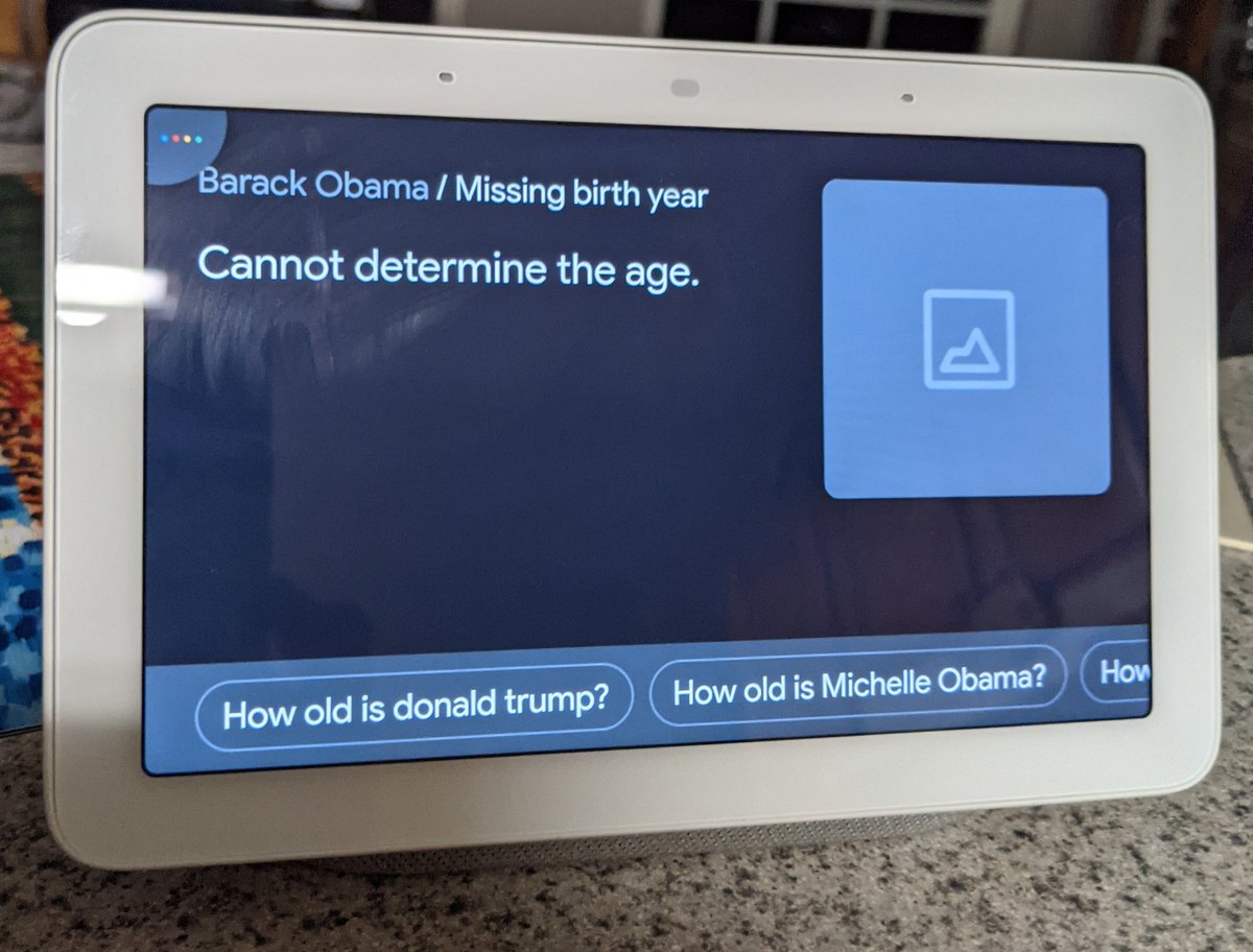 Witness2Now's tweet image. I asked my Google Home how old Barack Obama is and I got this answer. Is this some kind of birther Easter Egg joke? I'm not amused.