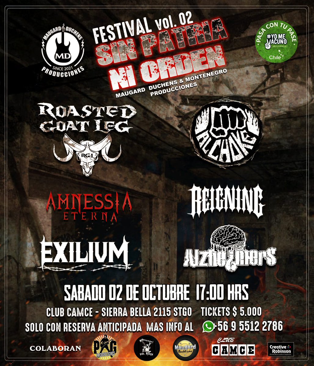 TOYFAC3's tweet photo. EXILIUM 
PRÓXIMA FECHA :
FESTIVAL SIN PATRIA NI ORDEN :

Sábado 02 de Octubre 
CLUB CAMCE /
Sierra Bella 2115 Santiago 
Tickets solo con reserva anticipada 
Info :569 5512 2786
#EXILIUM #thrashmetal #Deathmetal 
#RockAndRoll #clubcamce https://t.co/hj4MRVmoNn