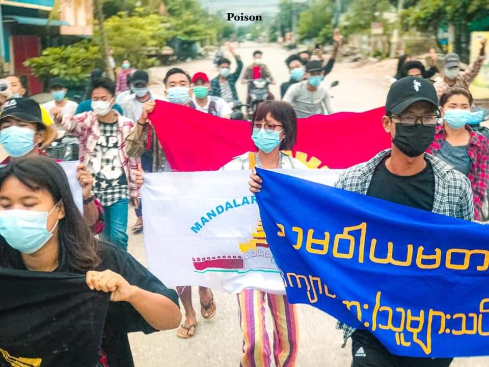 Activists continued their daily protest against the military regime in Mandalay on Friday morning. (Photo: Poison) #WhatsHappeningInMyanmar