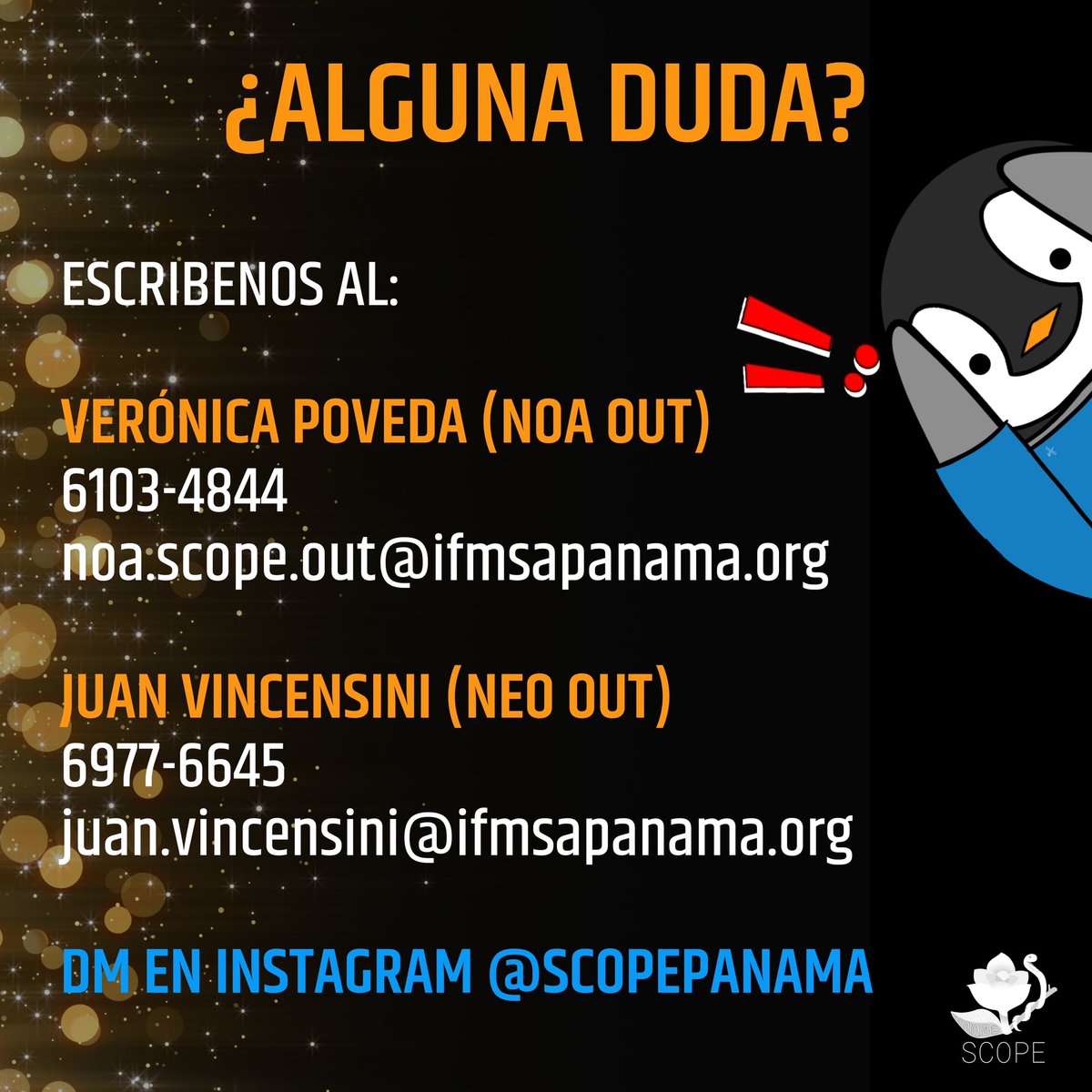 SCOPEPanama's tweet photo. ¡Si todavía no estás segur@ o tienes preguntas, no dudes en contactarnos!

Puedes escribirnos por aquí DM en Twitter también.

#SCOPEPanamá #APEMCONÍZATE https://t.co/Tf0U6L0JUX