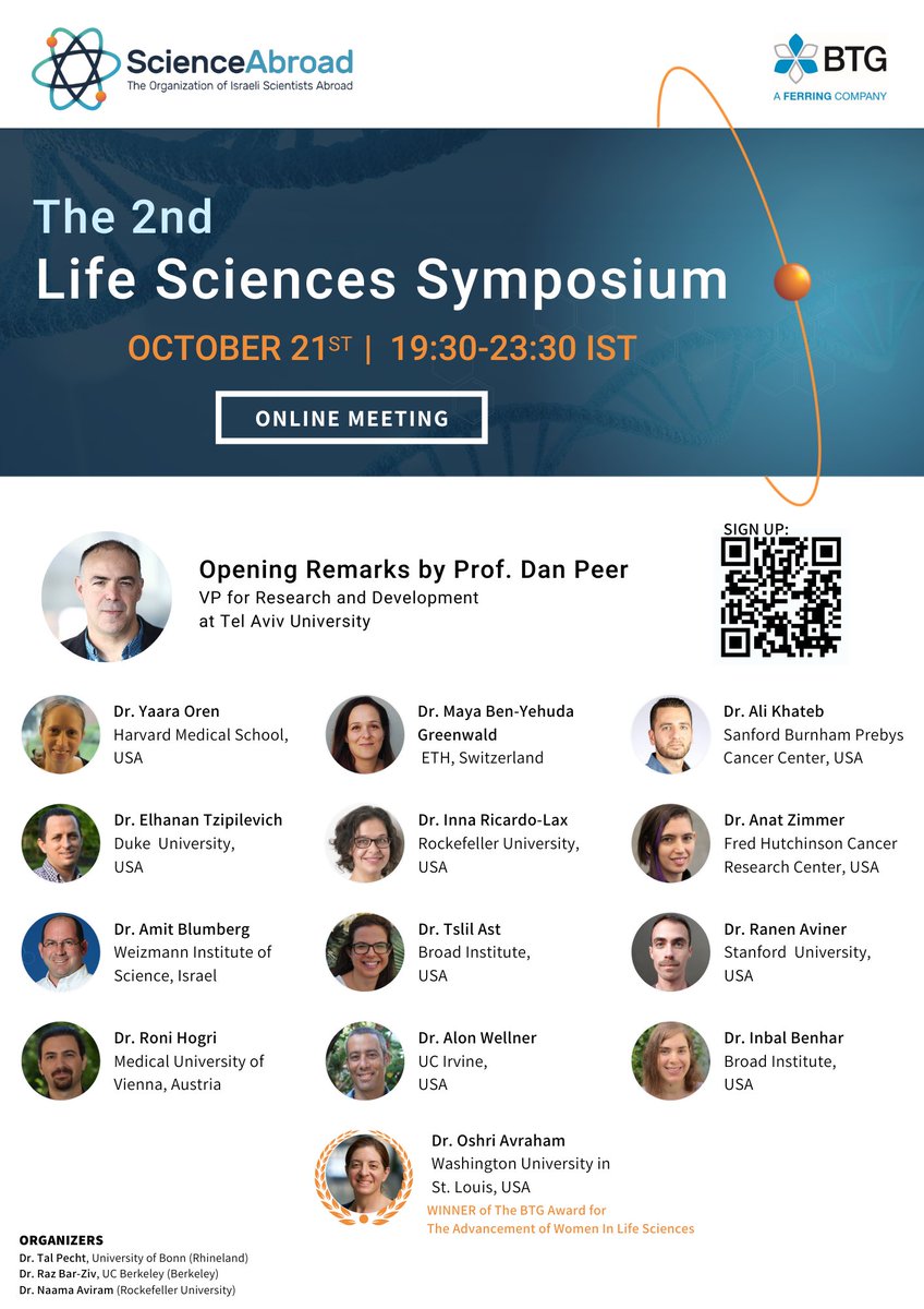 ScienceAbroad's tweet photo. The agenda for @SciencAbroad's #LifeSciSymp2021 is officially here! ➡️Join us on Oct 21st to hear these exciting talks by postdocs in life sciences, originally from @Israel and now conducting research all over the world🌏 Register:  https://t.co/XmenlaPFHh |  agenda  @ 1st reply https://t.co/IJRpmS06lC