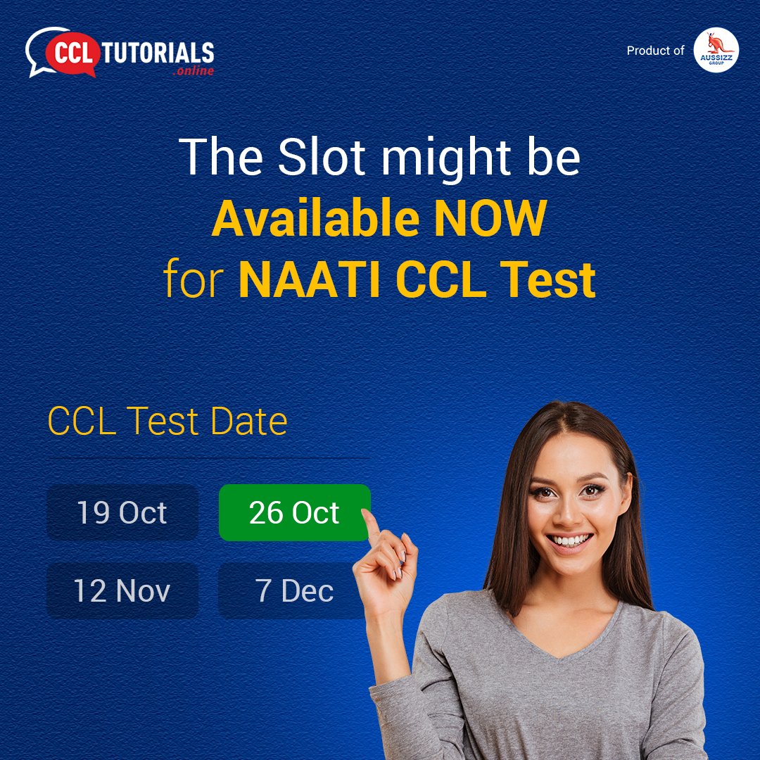 CCLTutorials's tweet image. If you are planning to take the NAATI CCL test on a particular date or in a month but couldn’t find the slot, do check it🌐 naati.com.au/test-date/ regularly you probably would find it.

#CCLLanguageTest #CCLpractiseTest #CCLlearning #NAATICCLonline
