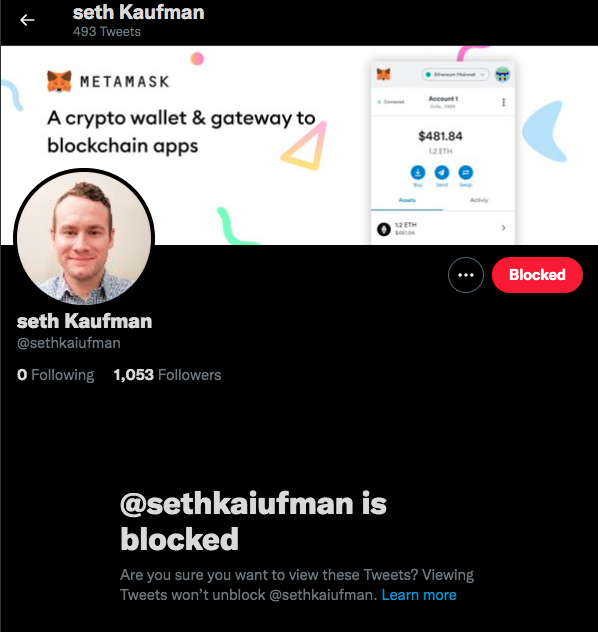 KryptoKross's tweet photo. FOUND ANOTHER CRYPTO SCAMMER POSING AS A METAMASK EMPLOYEE:

Seth Kaufman.... @SethKaiufman

RECOGNIZE THE EXTRA LETTER IN NAME!!!!

B    E    W   A   R    E   !   !   ! https://t.co/I1PZM13Pin