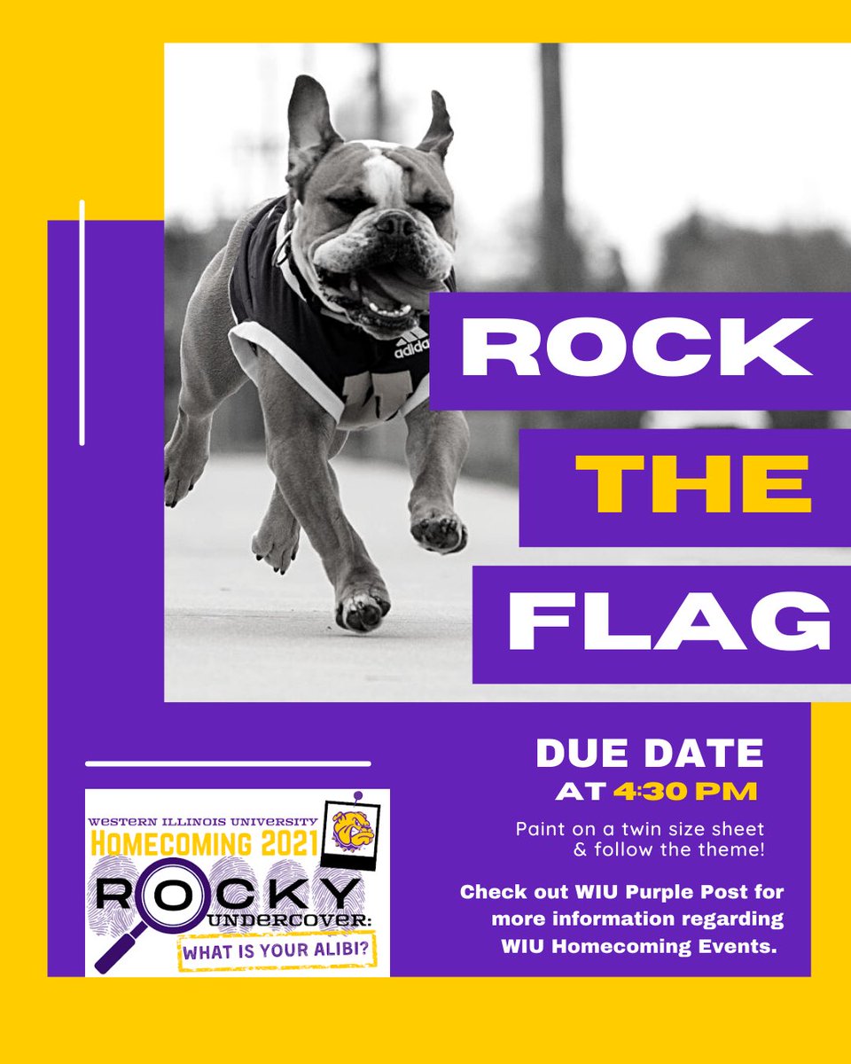 WIUHomecoming's tweet photo. Ready to Rock your Flag?! 

Be sure to turn in your rockin’ flag by 4:30pm to the Office of Student Engagement. The Homecoming Committee encourages you to review the rulebook for details at https://t.co/PIIOvGsM7C 

Questions? Email uubhomecoming@wiu.edu! https://t.co/zq1hzHSMfs