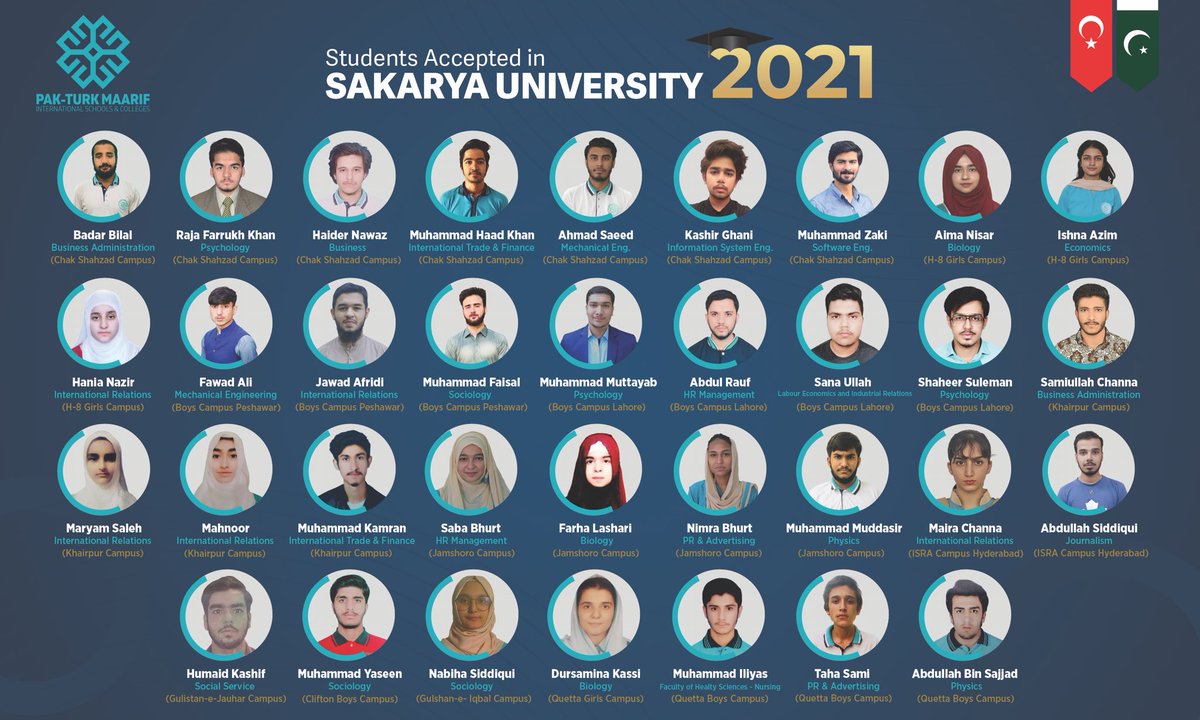 PakTurkMaarif's tweet photo. Sizinle gurur duyuyoruz!🎓🎉

We take immense pride &amp; pleasure in sharing that 3️⃣4️⃣ students have secured admission in 1⃣7⃣ different degree programs at @sakaryauni, #Turkey.

Pak-Turk Maarif wishes them all the best for their future endeavours.

🇵🇰🇹🇷 https://t.co/dTq3SfZ6ym
