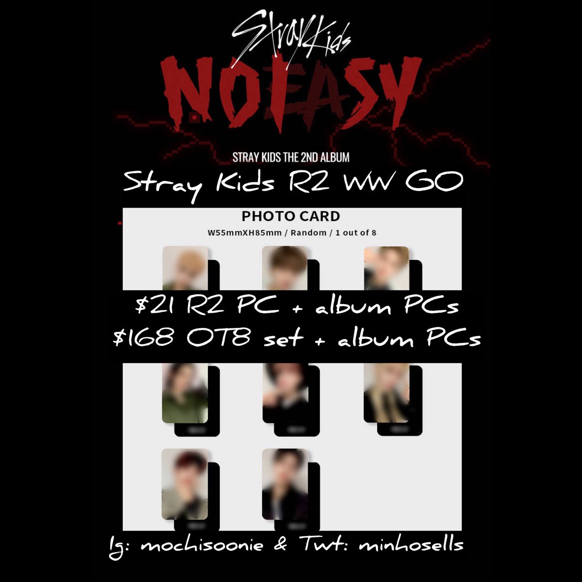 [PLS RT✨][USA/WW GO] Stray Kids NOEASY Withfans R2 PC Inclusions Group Order 

Withfans R2 PC + album PCs: $21  
OT8 R2 PCs + album PCs: $168

🔗: forms.gle/GpSaFSCbbLSVtD…

Close: soon! #StrayKids #NOEASY #DOMINO #wtsskz #wtsstraykids #skzgo