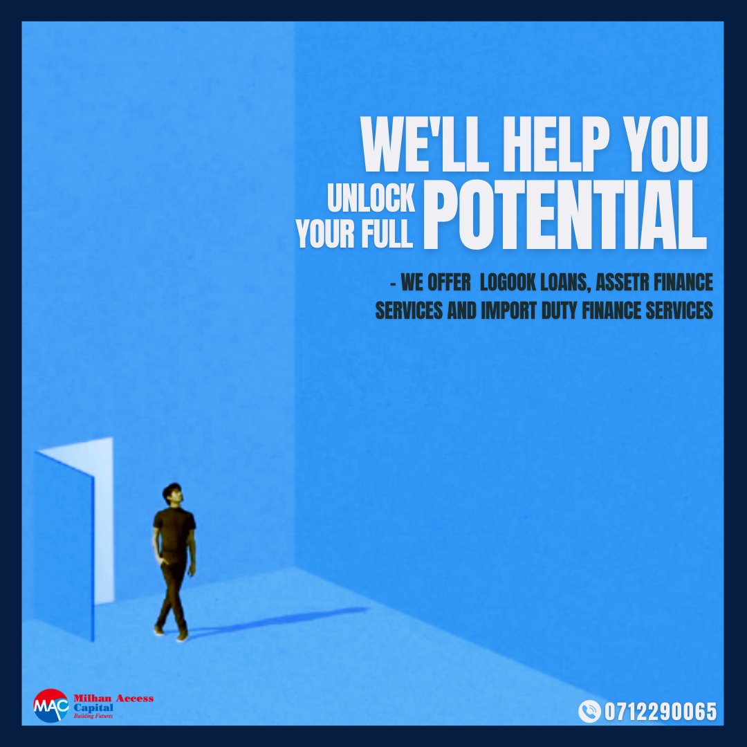 We'll help you unloack your full potential. #milhanbuildsdfutures #logbookloans #fastloans #flexibleloans #importdutyfinance #assetfiance