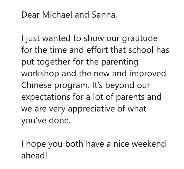 serzinclioglu's tweet photo. Day 33: #Winning! This morning we hosted a PK-12 counseling parent coffee AND a Chinese Language Program overview session with rave reviews! Our team should be so proud! #hardwork #worthit #waytogoteam #learningtogether 
@SASchina @MjHibbeln @BoninUSC @nigeholdsworth @emilysb1 https://t.co/DSi5dkFz6O