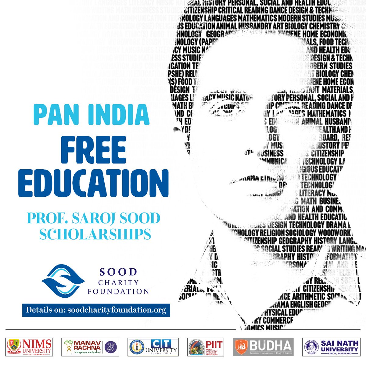 SoodFoundation's tweet photo. हम आपकी पढ़ाई कभी रुकने नहीं देंगे।
🇮🇳
Registrations now Open for  #ProfSarojSoodScholarships

Details on https://t.co/gfhwymUWK9

#MannLagaKePad

@NIMSUniversity
@manav_rachna
@CT_University
@PIITgrNoida
@budha_college
Sai Nath University

@SonuSood 🇮🇳 https://t.co/ElRXJHHLiJ