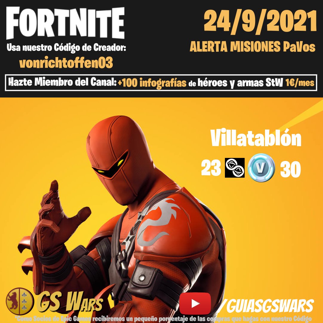 GS_Wars's tweet photo. ALERTA PaVos en ​#FortniteSalvarElMundo del 24 de septiembre: 30 PaVos. Si nos quieres, usa el código vonrichtoffen03 en la Tienda de #Fortnite. ¡Feliz viernes!
#videojuegos #PaVosGratis​ ​#GSwars​ ​#SocioEpic 
Hazte Miembro del canal: https://t.co/4eq1Qf6Sif https://t.co/OSvxcFS2kh