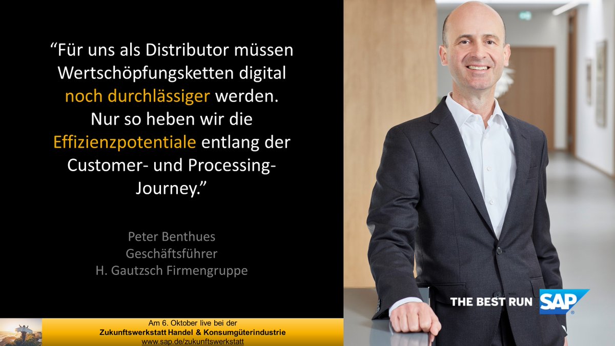 Zukunftswerkstatt - noch 12 Tage
Peter Benthues, Geschäftsführer der H. Gautzsch Firmengruppe, diskutiert mit Kai Hudetz seine Sichtweise zur #Transformation. Seien Sie dabei: url.sap/b9jn0e

<a href="/IFHKoeln/">IFH KÖLN</a> <a href="/ITOnlinemagazin/">IT-Onlinemagazin</a> <a href="/SAP_Retail/">SAP Retail</a> #HandelDigitalErleben