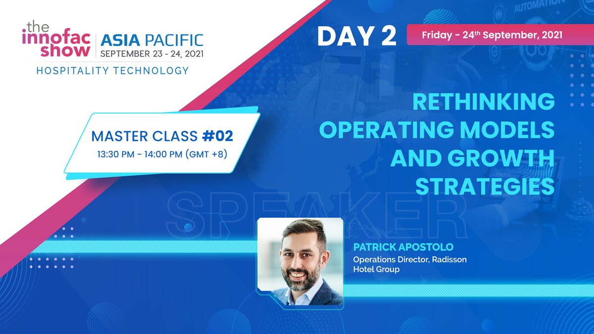 Let's unlock the value in new-age growth strategies!

Patrick Apostolo from Radisson Hotel Group will share his insights on Rethinking #Operating #Models &amp; #Growth #Strategies in the #Hospitality #Industry.

Join In Now!

Attend Here: bit.ly/3kuXMJF

#asiapacific