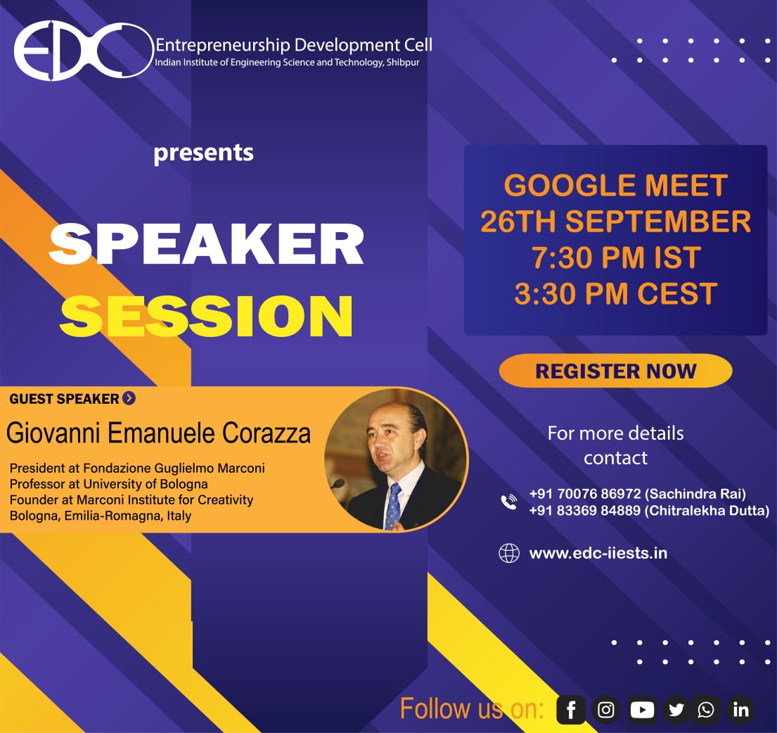 edc_iiests's tweet photo. For our guest speaker, we have Mr. Giovanni Emanuele Corazza. He is a Professor at the Alma Mater Studiorum, University of Bologna, President of the Fondazione Guglielmo Marconi and Founder of Marconi Institute for Creativity. (2/2) https://t.co/fqninvQhFm