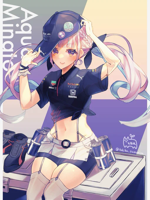 F1レッドブル・レーシング・ホンダのチームシャツ&amp;帽子の湊あくあサン描きました
#あくあーと 
#F1jp 