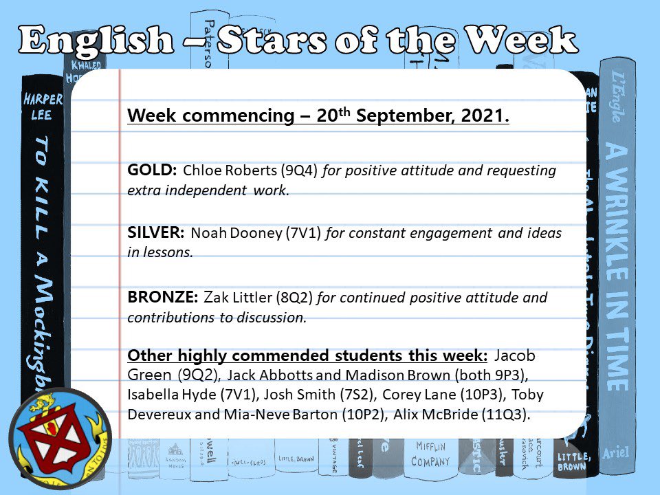 ByrchallEnglish's tweet photo. The English Department are proud to announce this week’s ‘Stars of the Week’. Well done to all! 🌟 EM @ByrchallEnglish https://t.co/1qJwKJgLf7