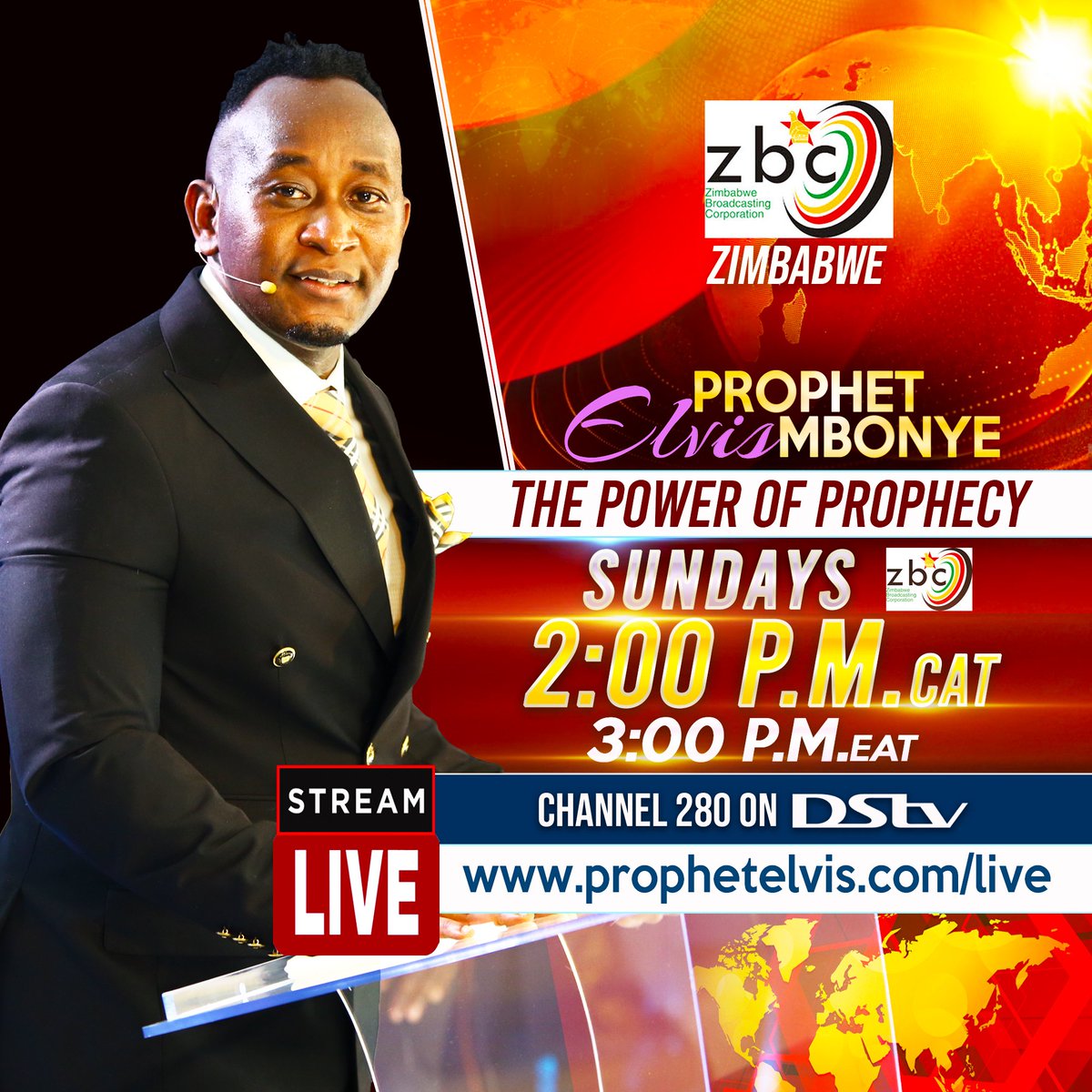 Prophet_elvis's tweet photo. This Sunday September 26, 2021! Prophet Elvis Mbonye on ZBC Zimbabwe 2:00 pm Central African Time (CAT) or 3:00 pm East African Time (EAT)!! Live stream at https://t.co/TfUE3QlgrO
#ProphetElvisMbonye https://t.co/YsMsTDty6K