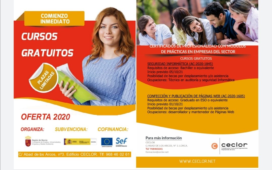 Aún hay plazas disponibles Cursos de Diseño Web y de Seguridad Informática Consulta nuestra oferta formativa 👇ceclor.net/formacion/