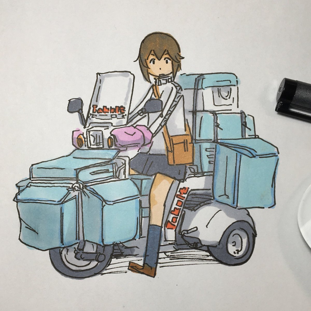 大淀(艦これ) 「ホンダ車は結構描いてたんだね 」|ひじからのイラスト