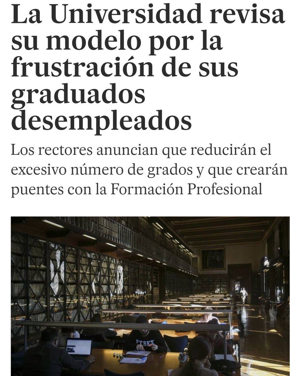 ¿Sabéis por qué hay tanta frustración entre titulados universitarios?

Porque durante décadas vendieron que para acceder a una posición socioeconómica alta había que ir a la universidad cuando en realidad era que la gente con una posición socioeconómica alta iba a la universidad.