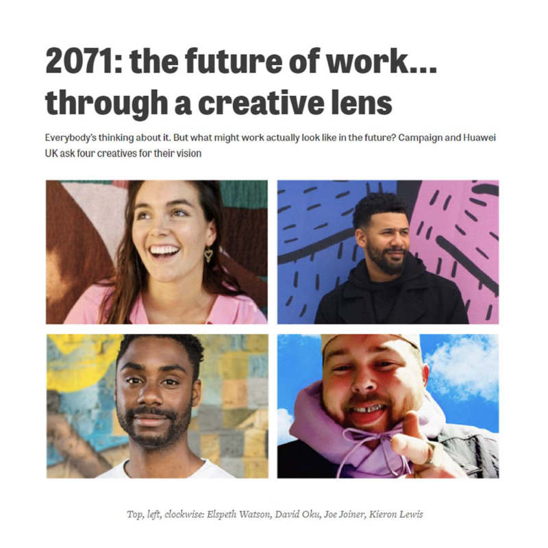 HuaweiMobileUK's tweet photo. What does the future of work look like? We're teaming up with @campaignmag to challenge four of the industry's top creatives to visualise what this could look like, powered by the #HUAWEIMateView. Find out more about the project and the creative minds involved here 👇