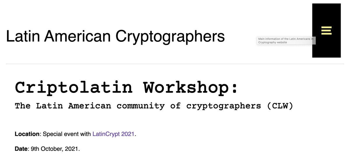 Are you interested to know what it means to be a Latin-American cryptographer? We are running a workshop in LatinCrypt2021 about it! 
Want to learn more? See: criptolatino.org/workshop.html