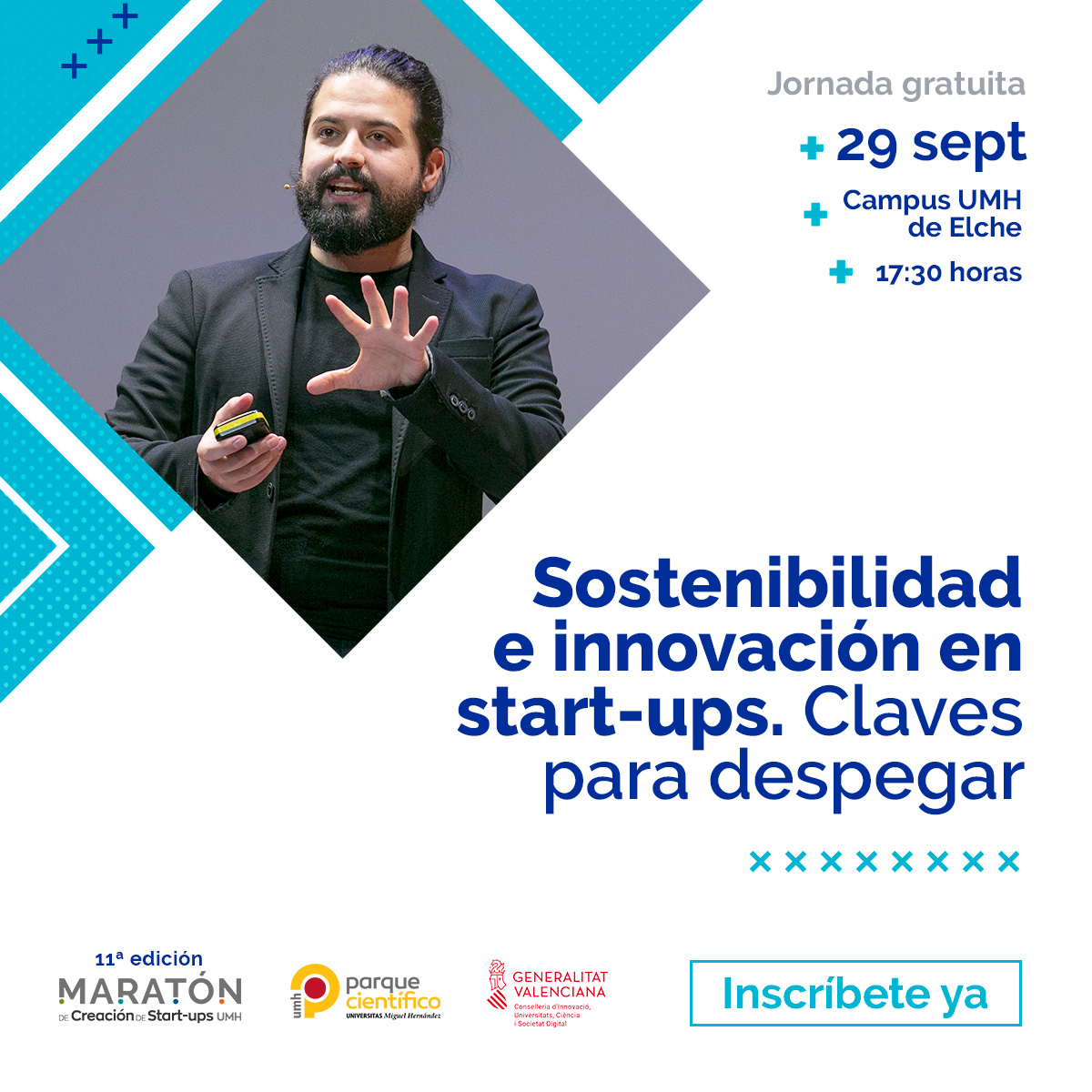 PcientificoUMH's tweet photo. ¡Ya queda menos! 🔜

El próximo 29 de septiembre 📅 @DavidAlayon, cofundador de @Innuba_es, impartirá el taller "Sostenibilidad e innovación en #startups: claves para despegar".

Jornada previa a la XI edición de la #MaratónUMH.

Inscríbete aquí 📝: https://t.co/sKtdNQTpFW https://t.co/86nJ03eIkH