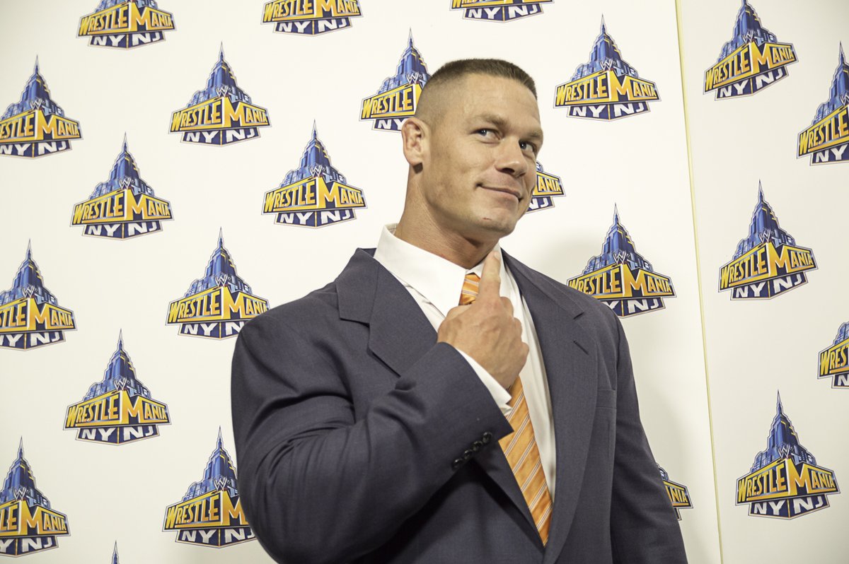 saucy_craboo's tweet photo. I see John Cena is trending. Can't resist posting another pic from the press line. It was such a thrill to be among/talk to most of my favorite wrestlers. Had a blast. #wm29 https://t.co/MLyxxCGDCq