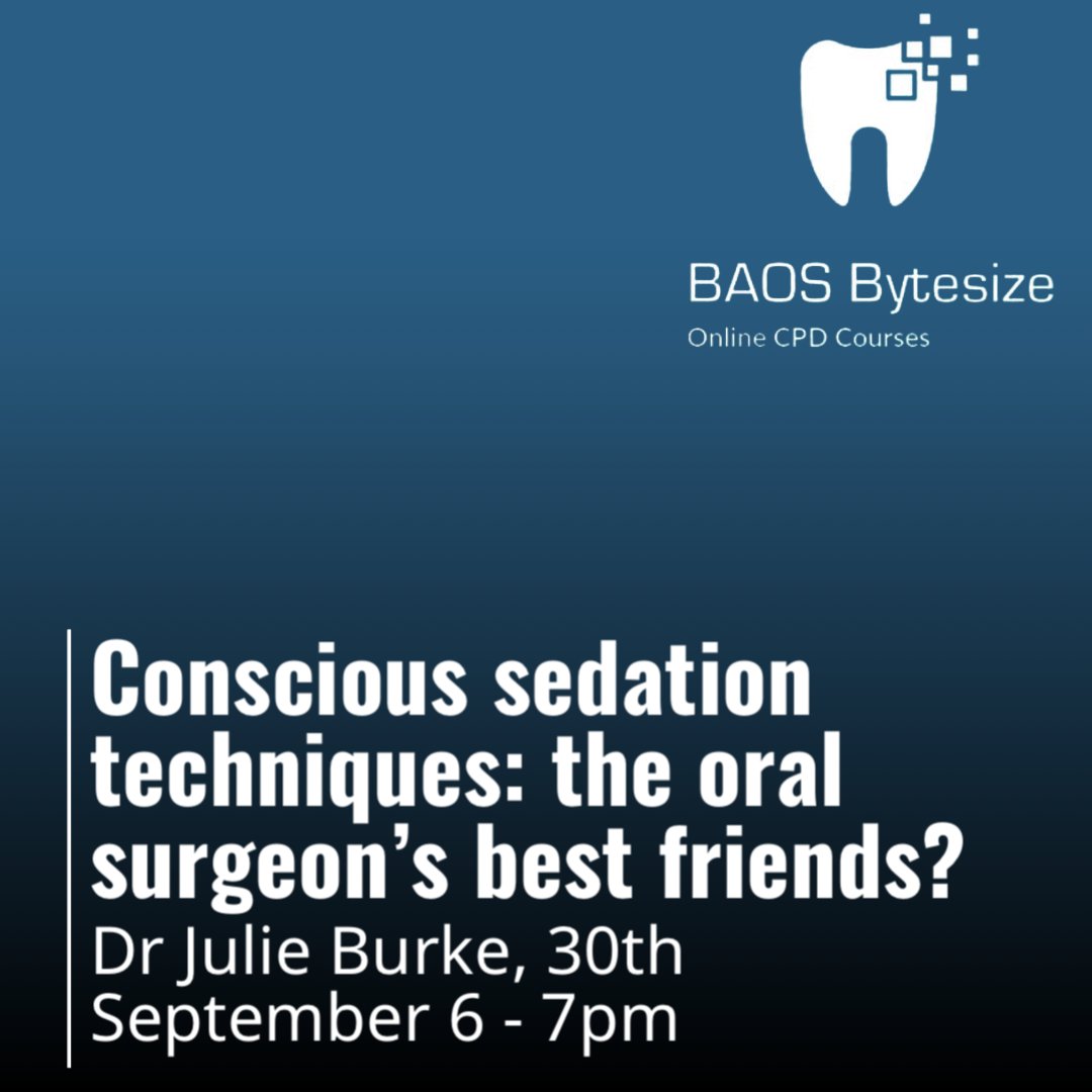 BAOS_UK's tweet photo. Last chance to join us for this highly relevant webinar! Free for members or only £5 for non-members, worth 1 hour verifiable CPD! Follow link in bio to book #OralSurgery #BAOSUK #Dentistry #Sedation https://t.co/8kNTRdLRmM