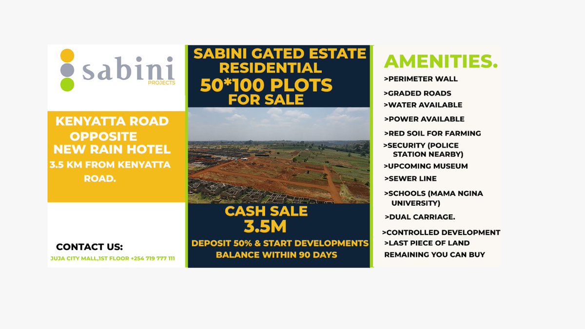 Sabiniprojects's tweet photo. Home is a place to call your own, raise a family and build memories with friends.
We are glad to be leading the way home by providing affordable, value-added, and strategic plots from Kshs. 3,5m only. Deposit 1.75 M and start development immediately. Balance in 90 days https://t.co/B3fXrgX7Ay