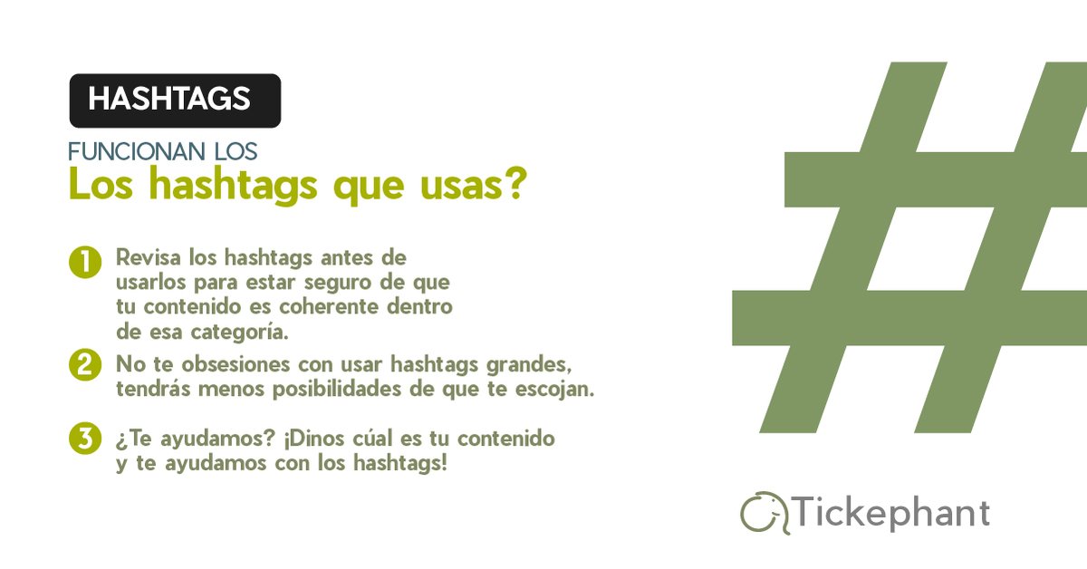 Tickephant's tweet photo. ¿Te funcionan los #️⃣hashtags qué públicas? 👉🏻Dinos cúal es tu contenido y te decimos cuáles son los hashtags más apropiados para ti👌🏻

Mientras te dejamos unos consejos por aquí👇🏻
#redessociales #hashtag #publicacion #contenido #publicar #marketing #online https://t.co/PIB4fheH6K