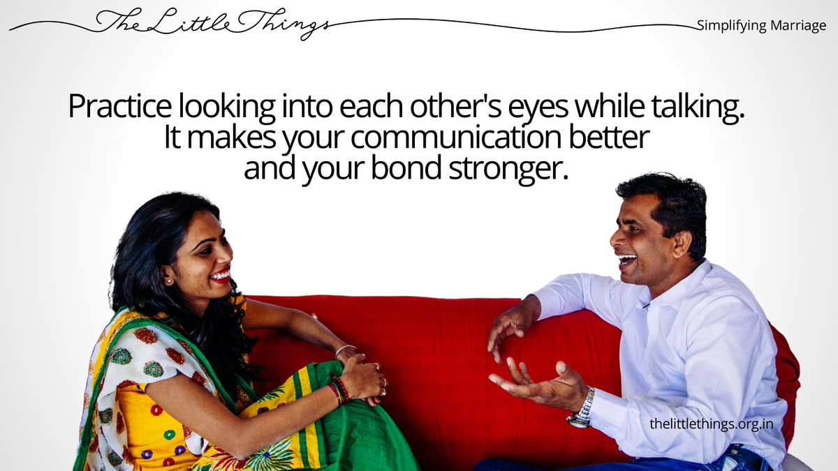 TLT_org_in's tweet photo. Be aware of your body language and look at your spouse while communicating. Show them you are open-minded and are interested in what they have to say. Being conscious and thoughtful about this emphasizes your keenness to spend quality time with your partner. https://t.co/jPJqymgIUx
