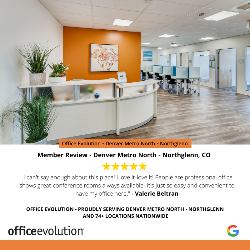 OE_Franchise's tweet photo. It is always wonderful to hear what our members have to say about Office Evolution.  Below is another delightful review about Office Evolution Metro North - Northglenn (11990 Grant St., Northglenn, CO). https://t.co/y3qJI8JBij