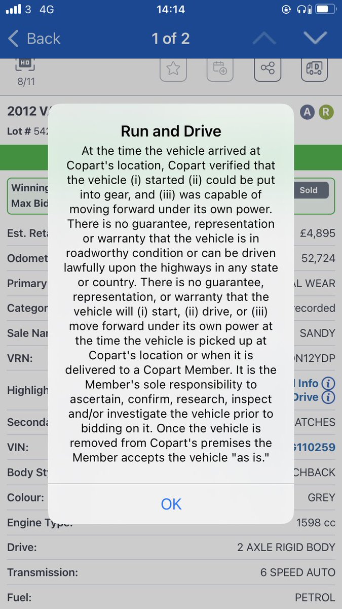 TooEarlyToQuit's tweet photo. @CopartUKLimited The run and drive criteria states that the vehicle drives under its own power. The vehicle I purchased from you does not drive under its own power, and it’s all over the place when it is put into gear and doesn’t go in reverse at all. Tell me this is not misleading?! https://t.co/IybIdR8Eh3