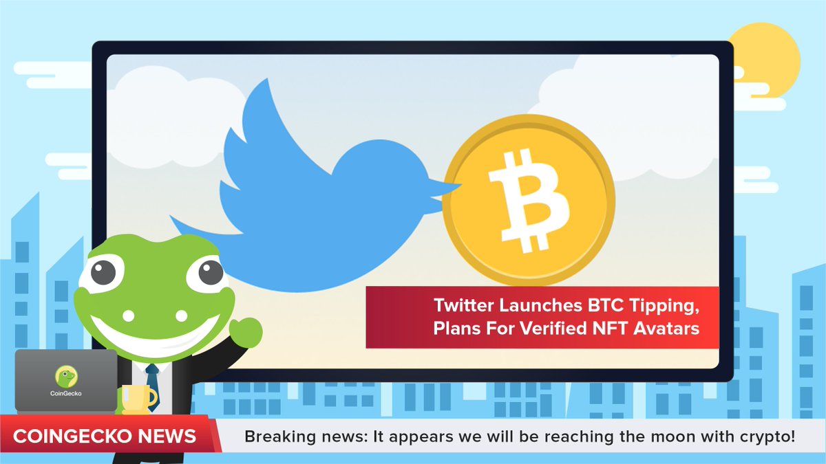 coingecko's tweet photo. Twitter launched its BTC tipping feature for iOS users on Thursday. It will be available to Android devices soon.
 
Additionally, Twitter is exploring verified NFT avatars. Users will be able to showcase their NFT ownership on the platform.
 
https://t.co/okyzSF2W9o https://t.co/e0uqHxMZYU