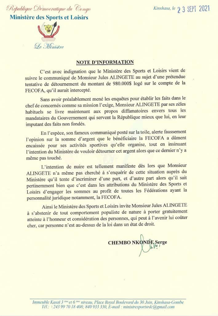 StanysBujakera's tweet photo. #RDC: Comprendre l'affaire ministère des sports et IGF.

• Le compte de la FECOFA est crédité du montant de 980.000$ 

• La FECOFA dit n'avoir pas fait demande pour être créditée

• IGF soupçonne tentative détournement et bloque

Ici 👇le ministre d sports s'en prend à l'IGF https://t.co/eWvQR5dWv6