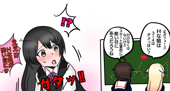 E3-4で(札がHな)娘は(スタート位置が遠くて)酷い目にあう、という話に過敏に反応する駆逐艦 
