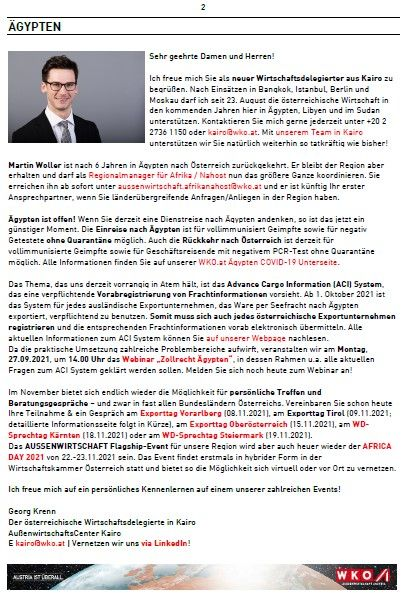 MartinWoller's tweet photo. #Nordafrika Newsletter 3/2021 der @wko_aw 

mit
Editorials, Schlagzeilen, Veranstaltungen etc. zu
#Ägypten Georg Krenn
#Algerien Franz Bachleitner @wko_ac_ALG
#Marokko Eva Frei @EvaFrei1
#Tunesien  
#Libyen
#Sudan

https://t.co/GVXFaUHOv6 https://t.co/Gc2uU84wO4
