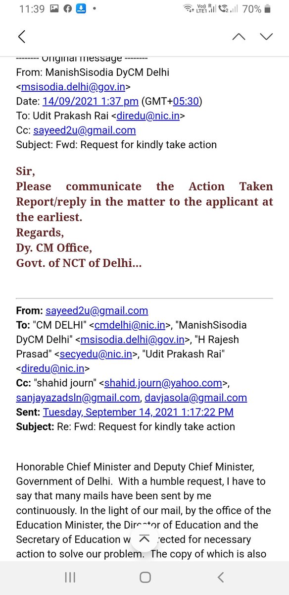 sayeed2u's tweet photo. @msisodia @ArvindKejriwal @secyedu @uditprakash @DavJasola शिक्षा मंत्री महोदय हमारे शिकायत के आलोक मे अब तक कोई करवाई नही हूइ।आपके कार्यालय द्वारा एक फ़ॉर्मेट बनाकर केवल मेल को बार बार फॉरवर्ड किया जा रहा है।जिन्हे बार बार फॉरवर्ड किया जा रहा है उनकी कोई जवाबदेही है या नही https://t.co/5jmY40JvtL