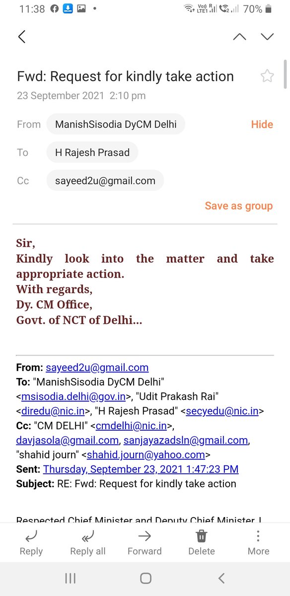 sayeed2u's tweet photo. @msisodia @ArvindKejriwal @secyedu @uditprakash @DavJasola शिक्षा मंत्री महोदय हमारे शिकायत के आलोक मे अब तक कोई करवाई नही हूइ।आपके कार्यालय द्वारा एक फ़ॉर्मेट बनाकर केवल मेल को बार बार फॉरवर्ड किया जा रहा है।जिन्हे बार बार फॉरवर्ड किया जा रहा है उनकी कोई जवाबदेही है या नही https://t.co/5jmY40JvtL