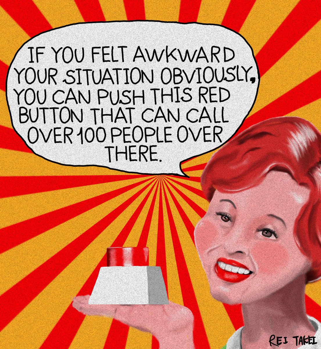 kinishisugigirl's tweet photo. If you awkward obviously, you can push this red button that can call over 100 people over there.
明らかに気まずかったらこのボタン押せば100人は来ますから

#絵 #イラスト #illustrations #art #artworks #drawing #design #japan #retro #cdjacketdesign #cdcoverdesign #portfolio #tanka https://t.co/alTm9tFTuX